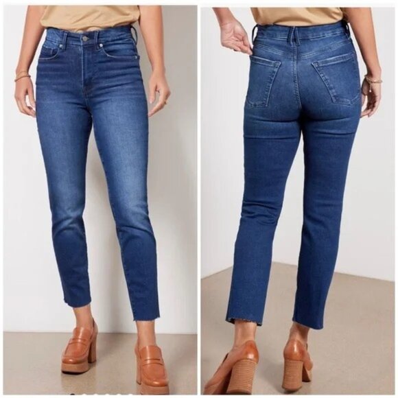 Good American Always Fits Good Legs Classic Raw Hem Straight Jeans - Picture 1 of 13